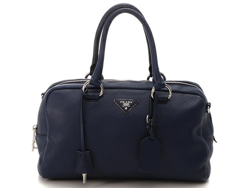 Prada blue Vitello Daino leather 2way boston bauletto bag